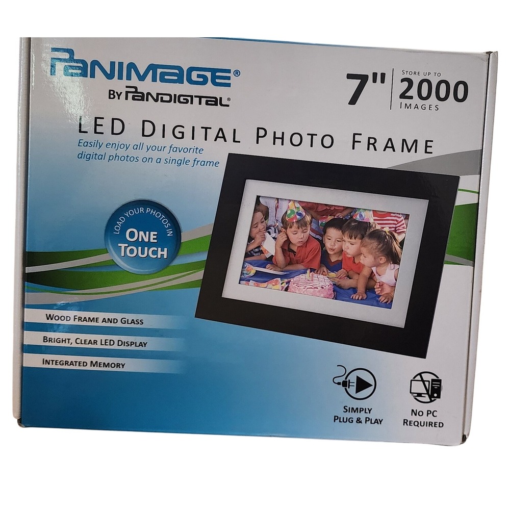 NEW-Panimage by Pandigital 7" LED Digital Photo Frame Wood Glass - Not Tested